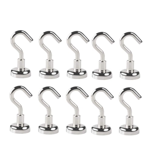 MAGHUNT [10-Pack] Strong Magnetic Hooks, 16mm Diameter, 6kg Vertical Load Capacity, for Kitchen Storage, Office, Kitchen, Bathroom, Outdoor Use, and W