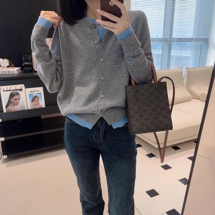 Retro Style Color-Block Two-Piece Wool Sweater - Soft, Skin-Friendly, Slimming Knit Cardigan for Women