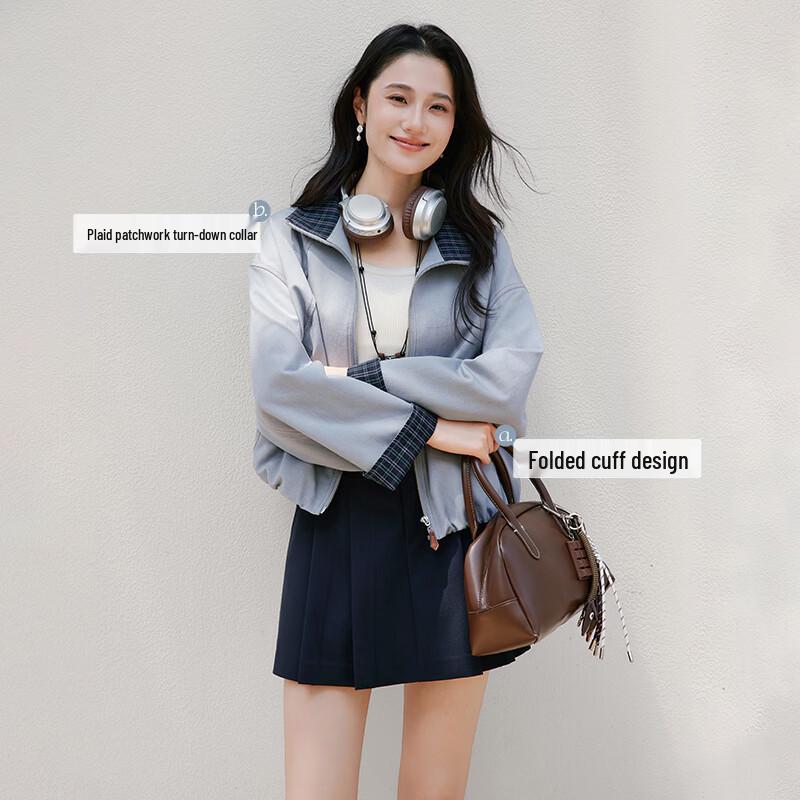 

Women s Light Blue Lapel Casual Jacket XL