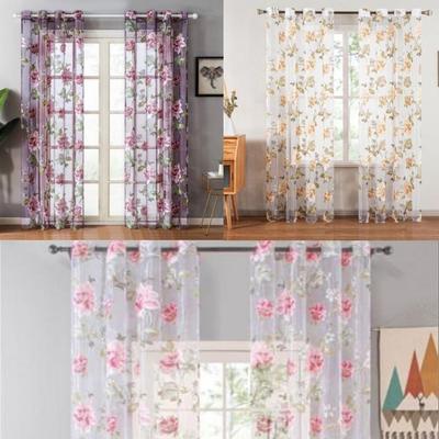 Elegante durchsichtige Tüll-Fenstervorhänge Polyester Hotelbedarf Heimdekoration Vorhang Blumig Pfingstrose Voile-Vorhang Wohnzimmer