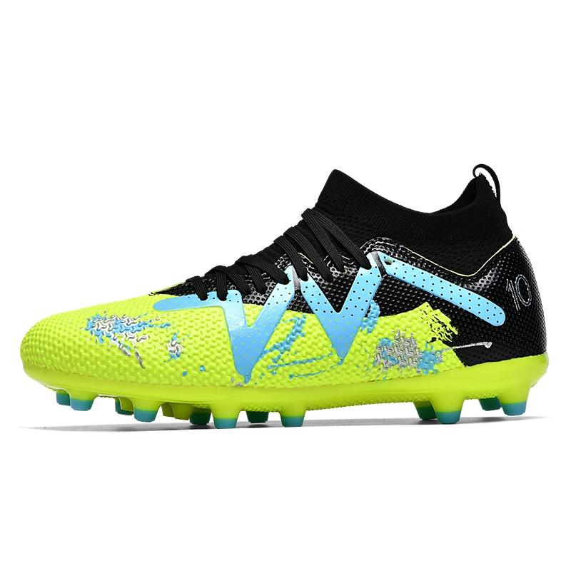 

New Pink Teenagers Football Shoes High Top TF/FG Men s Futsal Soccer Shoes Outdoor Non-Slip Men Football Boots Zapatos De Futbol 36