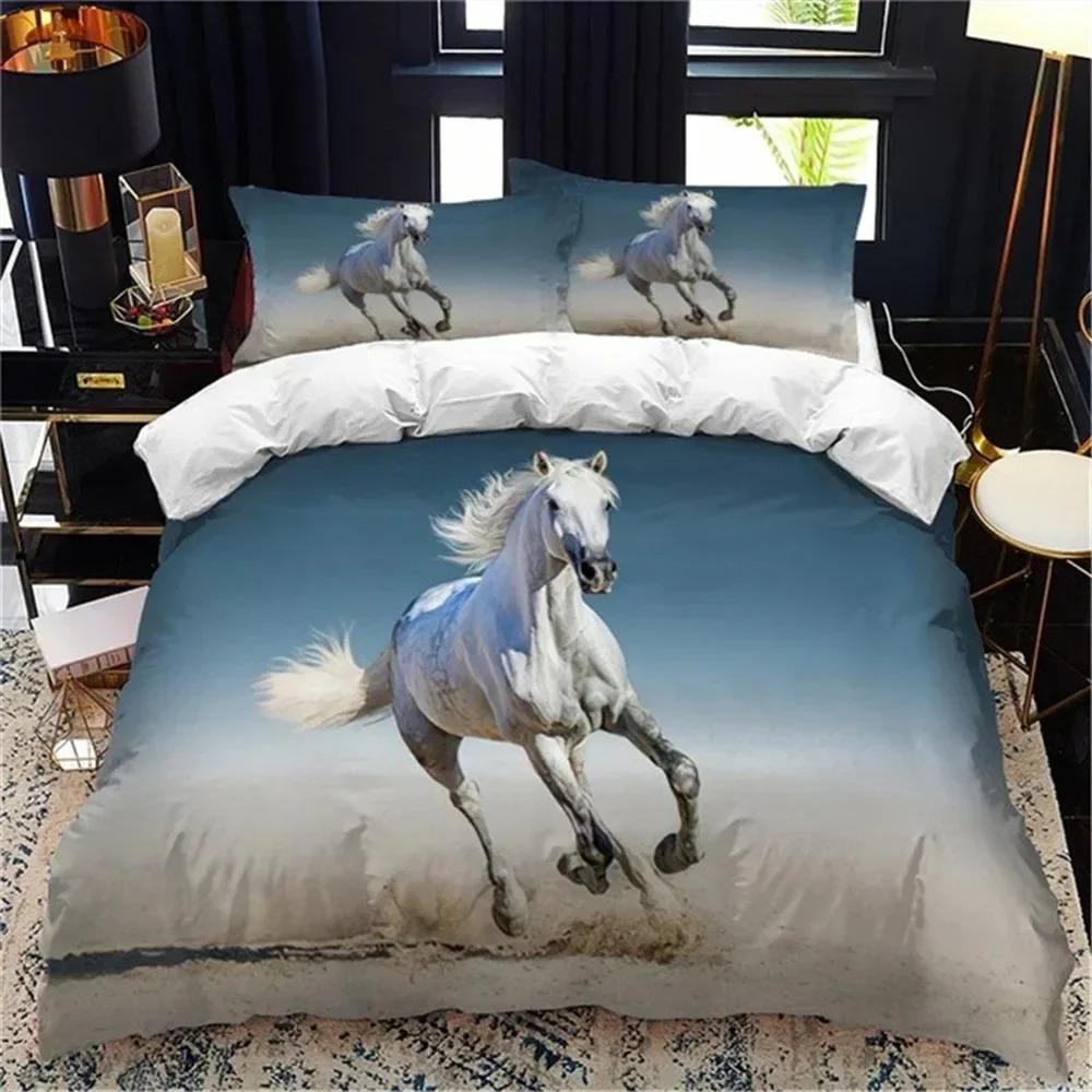 White Horse Bedding Set Boys Girls Twin Queen Size Duvet Cover Pillowcase Bed Kids Adult Fashion Home Textileextile