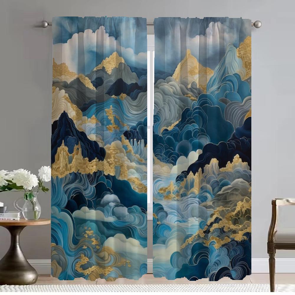 Anti-mosquito Curtains for Living Room Curtain Japanese Waves Home Interior Curtains 2 Pieces Partition Tulle for Bedroom Shades