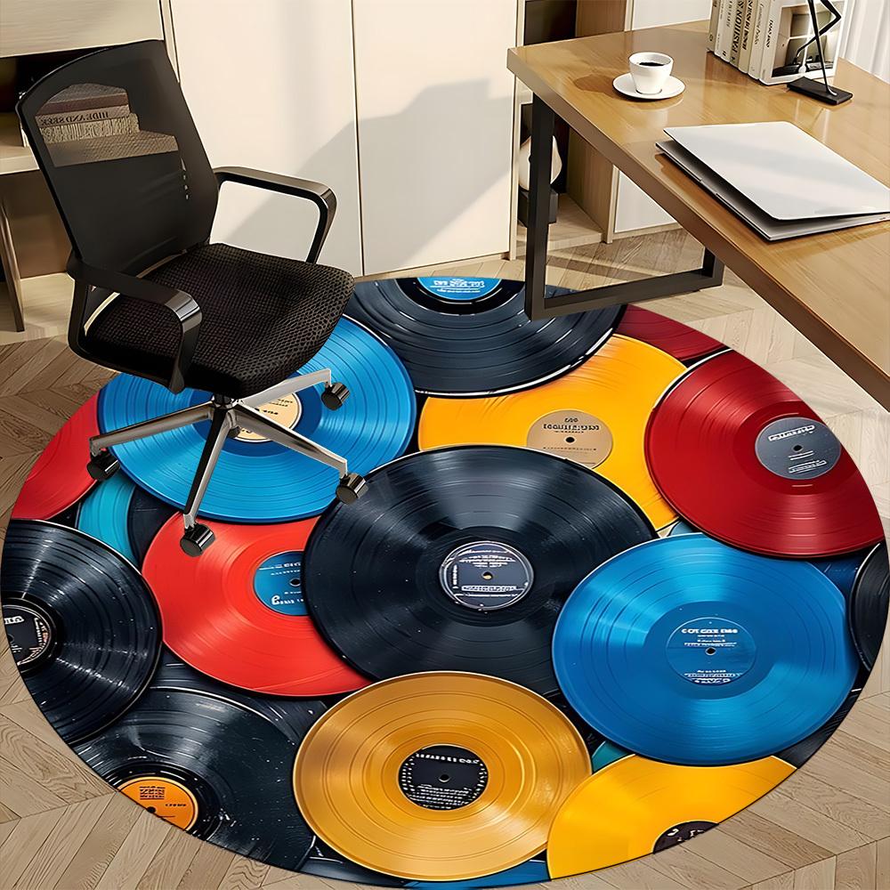 1 Stück Musiksammlung Vinyl Büro Runder Teppich, Matte Geeignet für Büro, Unter Bürostühlen Schlafzimmer Wohnzimmer Heimdekoration, Raumdeko