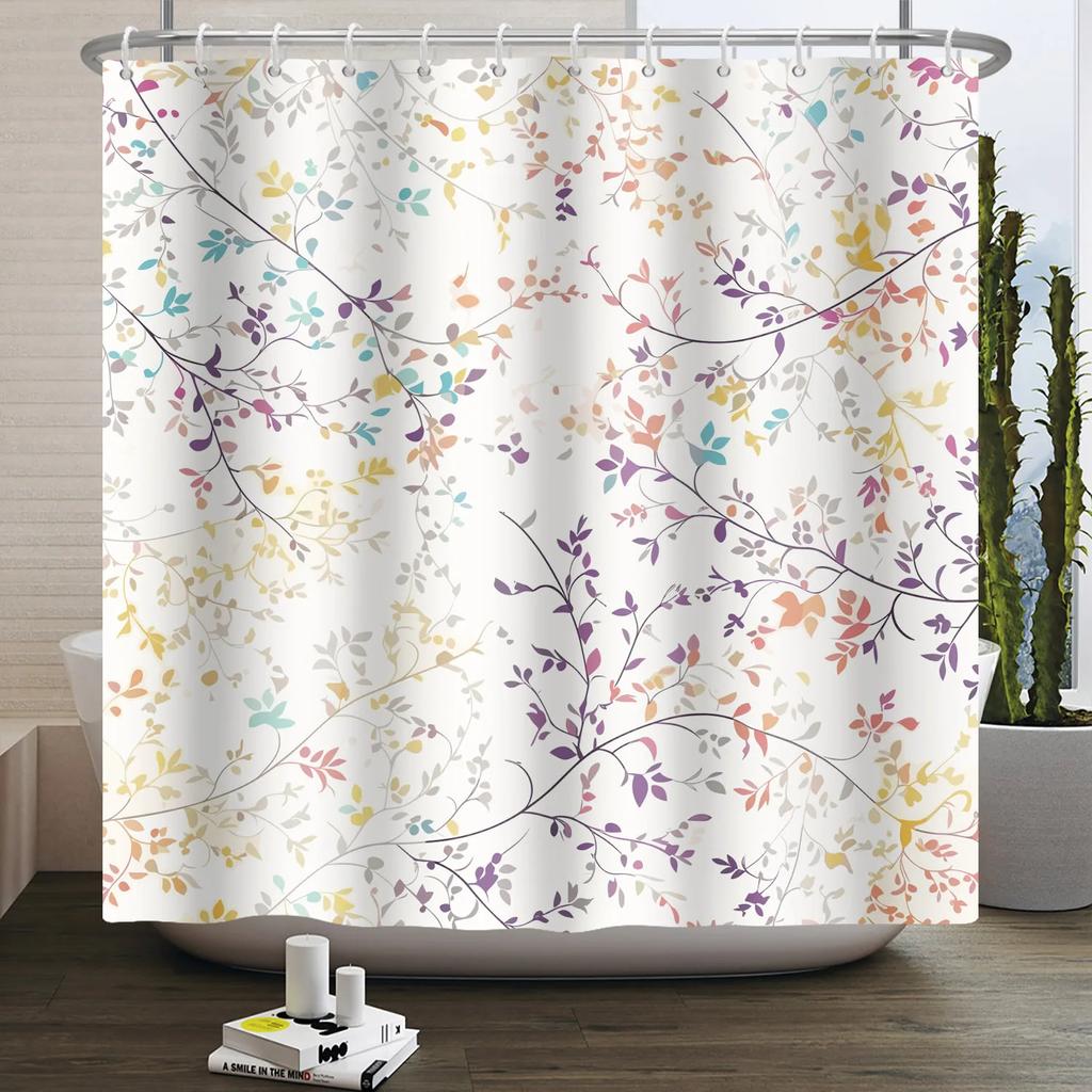 Bathroom Curtain with Fabric 180x180 Colorful Floral Spring Blossom Tree Boho Bathtub Waterproof Shower Curtains With Hooks