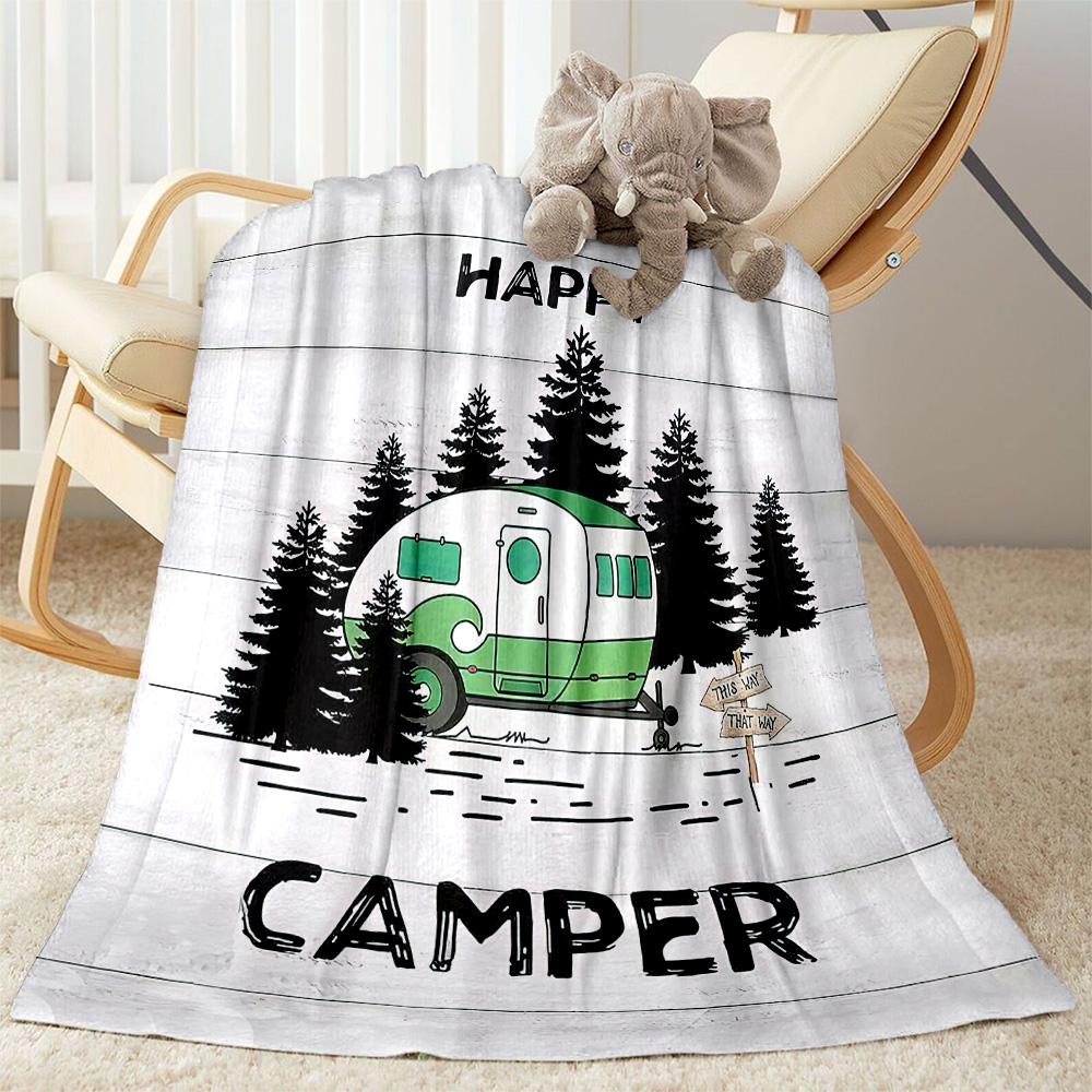 Happy Camper Adventure Blankets Are Suitable for Living Rooms,making Them an Ideal Choice for Outdoor Travel and Gifts.
