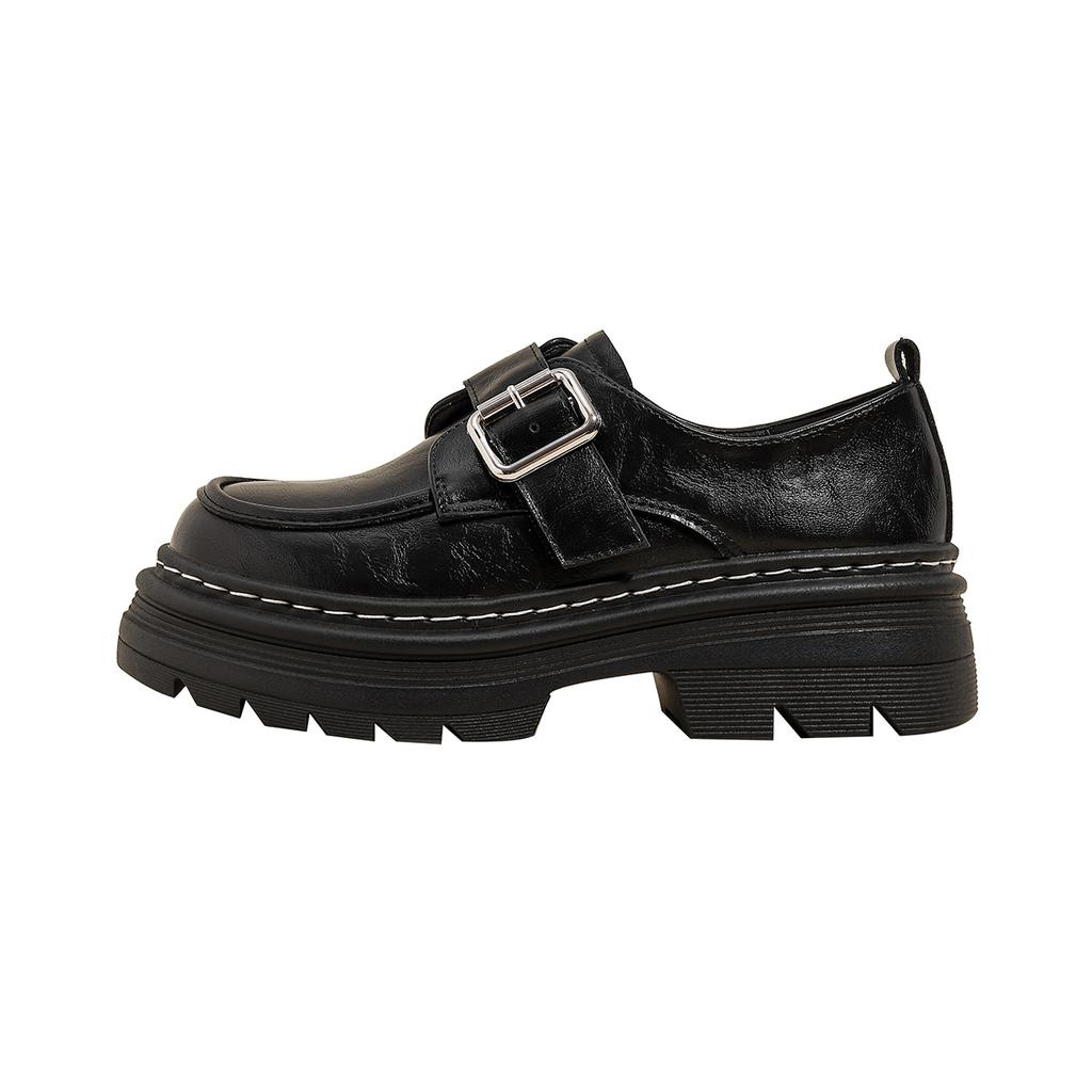Thick-soled women's autumn and winter buckle strap vintage small leather shoes collegiate style single shoes