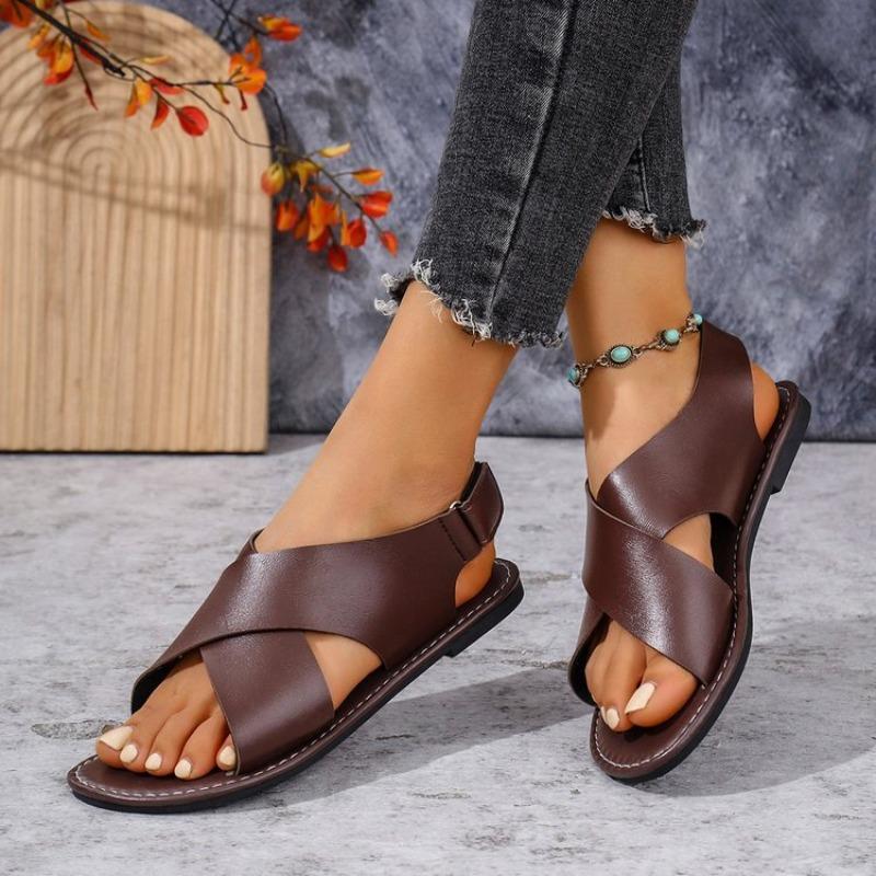 Women's Flat Sandals Lightweight Pu Leather Casual Sandals Summer Peep Toe Beach Sandals for Women Roman Sandal Sandalias Mujer