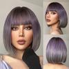 Wig European American Women's Fashionable Synthetic Head Cover Purple Gradient Color Bangs Short Straight Hair Wavy Inner Buckle