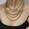 Exaggerated Punk Trend Multi-Layer Necklace, Fashionable Diamond-Encrusted Circle Thick Chain Necklace Women