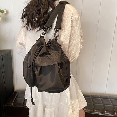 Popular Small Backpack Women 2025 New Fashion Versatile Large Capacity Nylon Shoulder Bucket Bag Girl Messenger Bag