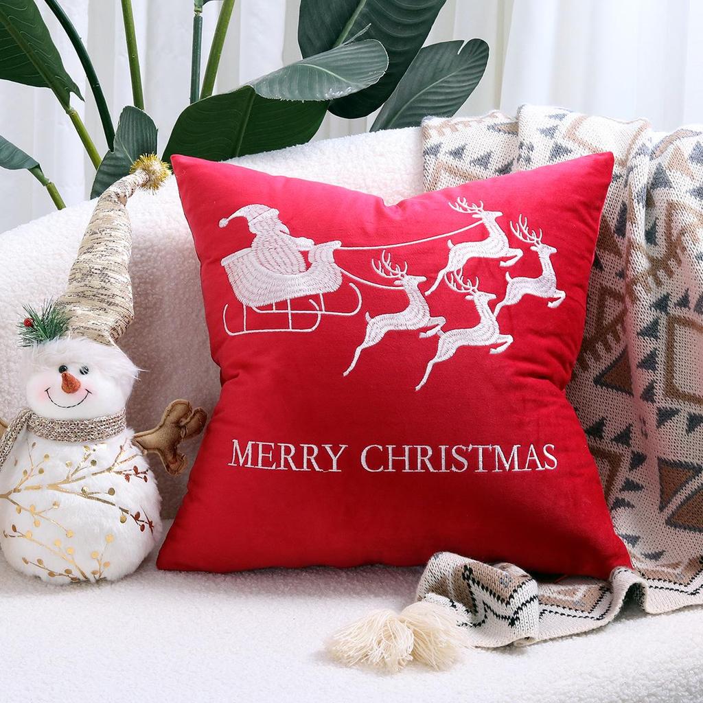 Reindeer Christmas Pillowcase, Winter Snowflake Embroidery Cushion Cover 45x45cm, Cross-border Bestseller