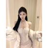 Socialite Style Halter-neck Spaghetti Strap Dress for Women, New Autumn Fitted Slimming Layered Sexy Girl Pencil Skirt