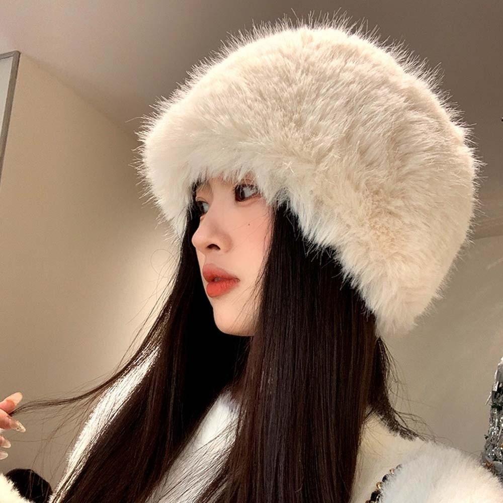 Imitation Mink Fur Winter Fisherman Hat Temperament Anti-cold Basin Cap Plush Bucket Hat Travel