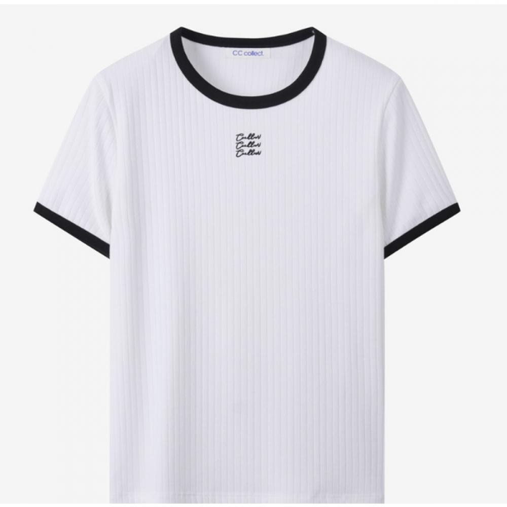 Cc CollecT LeTTering Embroidery PoinT Color Line T shirT  C252psm131 white (WH)/55