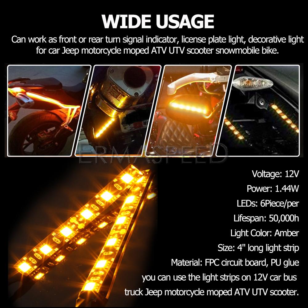 Pair Motorcycle Flexible Front Fork LED Turn Signal Light Strips Headlight Indicators Amber Universal for Motorbike