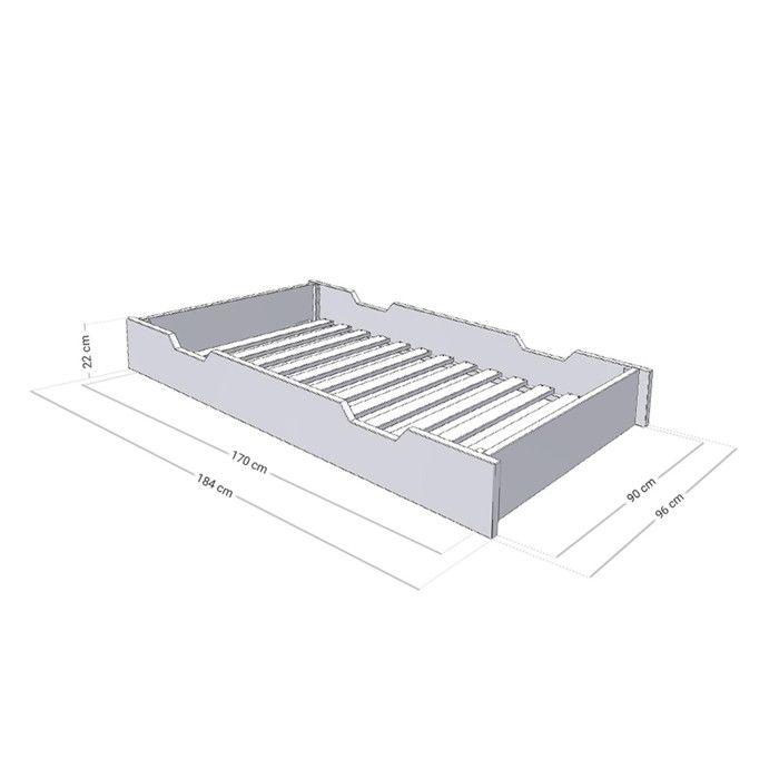 Tiroir à roulettes rangement ou lit - blanc pour lit 90 x 190 cm