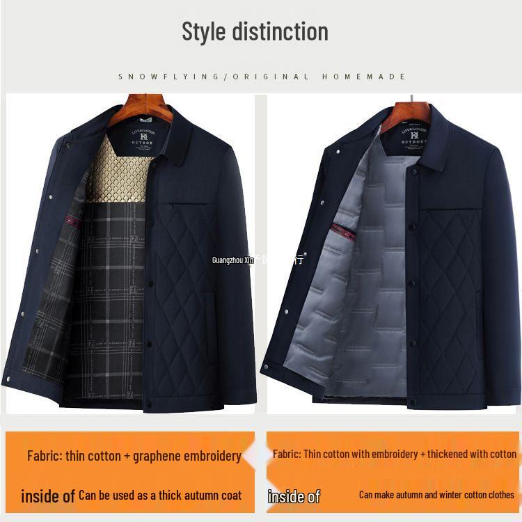 Men's Autumn/Winter Thickened Cotton-Padded Jacket for Middle-aged and Elderly, Dad's Lapel Jacket, Outerwear.
