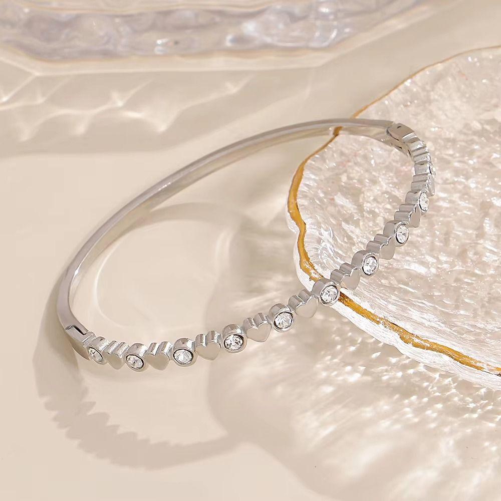 Love Heart Stacked Bangles Cute Fashion  Stainless Steel Bangle Jewelry Beads Cuff Bracelet  Daily