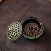 Ceramic Sandalwood Incense Holder with Net Lid and Crackle Glaze, for Coil and Stick Incense, Three-Legged Buddhist Home Use.