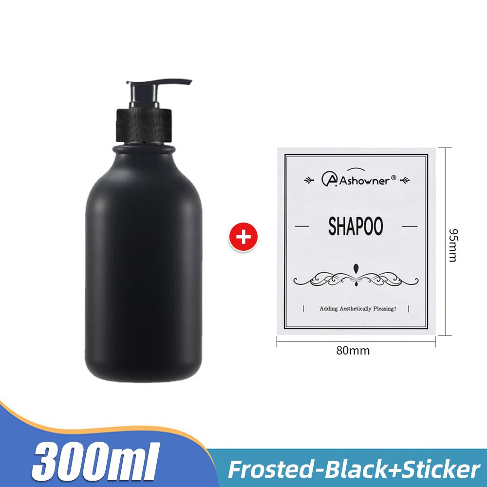 

Бутылка для шампуня и мыла 300/500 мл с бамбуковым насосом, многоразовый дозатор для жидкого мыла, контейнер для мыла и лосьона для рук с наклейками frosted-black-300ml