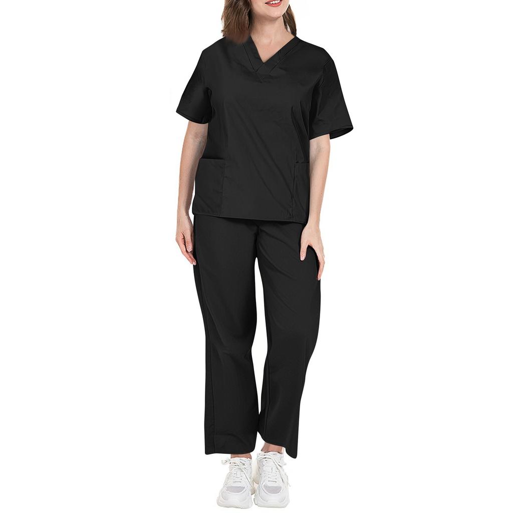 Women's Fashion Short Sleeve Pattern Tops Pocket Working Set