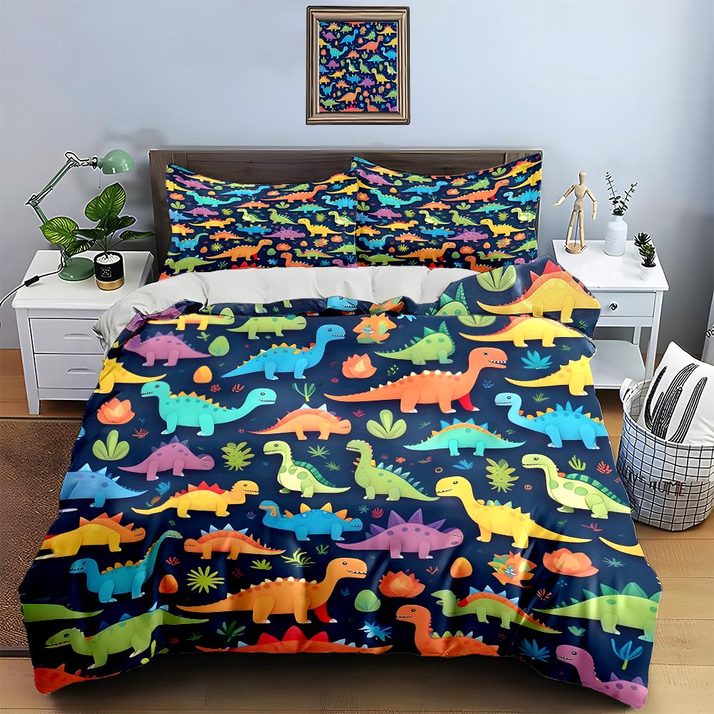 Colorful Dinosaur Illustrations. Bedding Duvet Cover Sets Duvet Covers Pillowcases Gifts (1 * Duvet Cover 2 * Pillowcases, Without Duvet Insert)