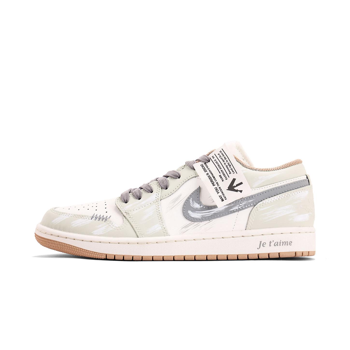 

Jordan Air Jordan 1 Cushioning, Wear Resistant Low top Vintage Basketball Shoes Unisex White Gray 553558-169(Team59-) 45