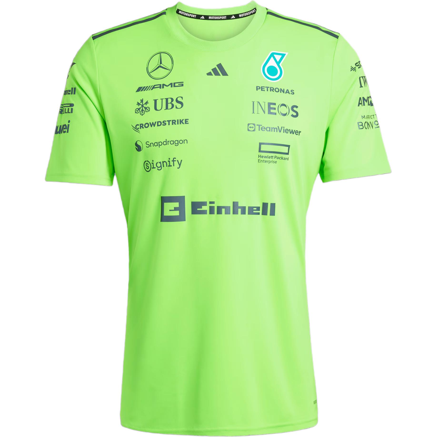 

Adidas X Mercedes-Amg Petronas F1 Сотрудничество Модная Универсальная Простая Удобная Мягкая Полосатая Футболка с Коротким Рукавом Мужские Футболки Зеленый JZ7402 S