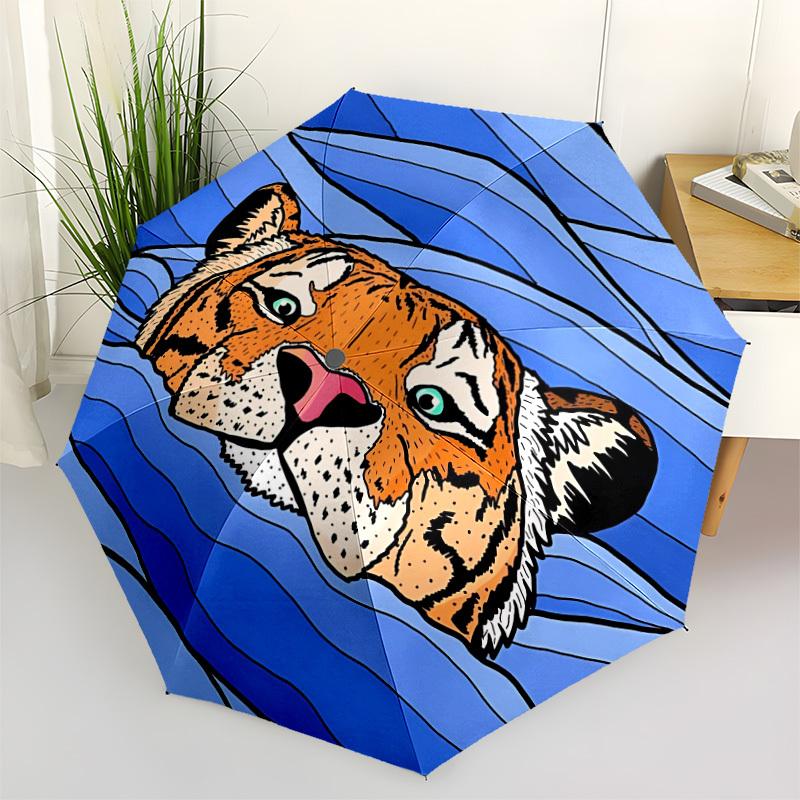

1pc Tiger Waves Umbrella Portable Folding Umbrella Durable Iron Frame, Suitable for All Seasons Home Travel Outdoor yy260319049