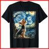 Yorkie Hund Künstlerisch Van Gogh Sternennacht Yorkshire Terrier Schwarzes Baumwoll-T-Shirt