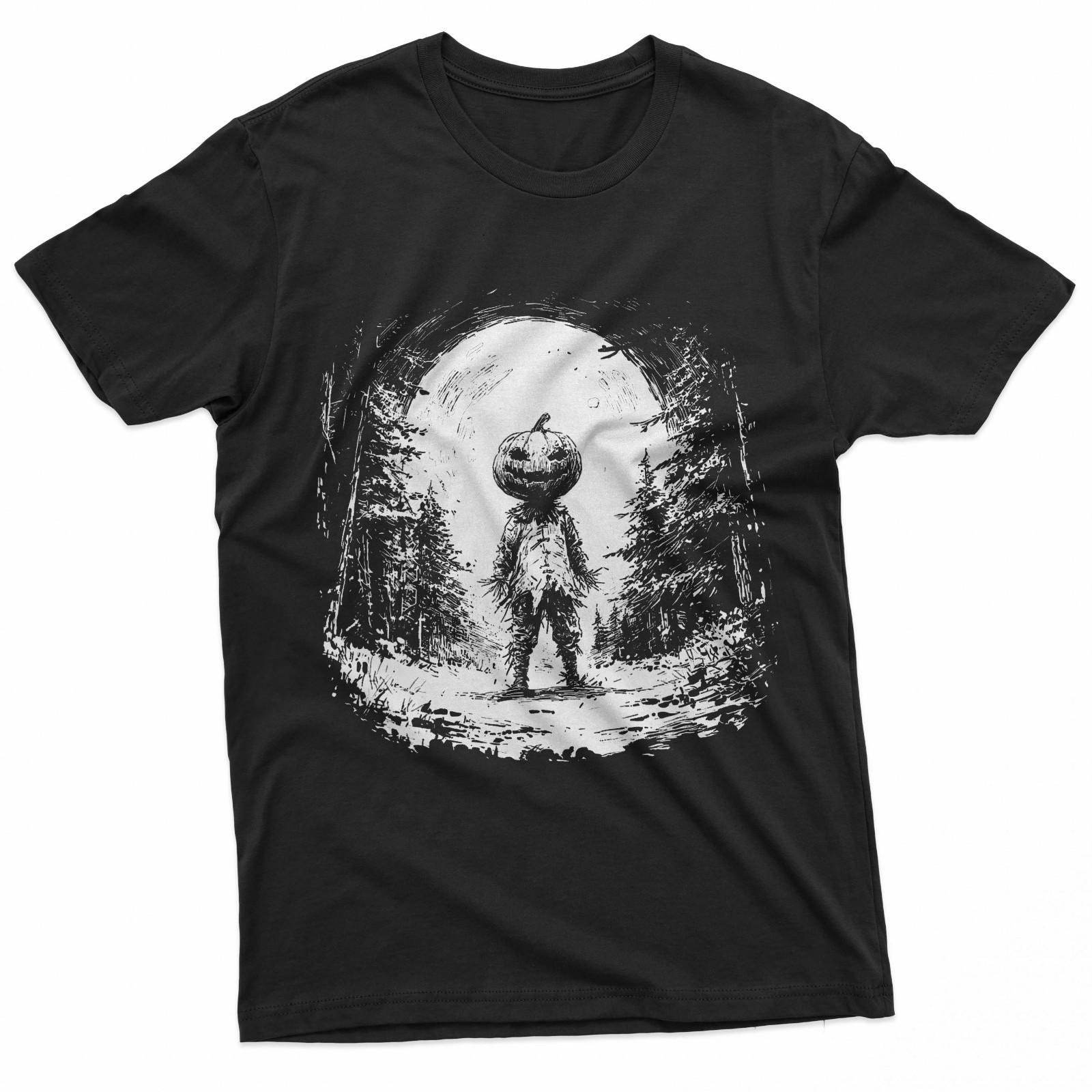 Pumpkin Head In The Dark Forest Halloween Creepy T-Shirt S