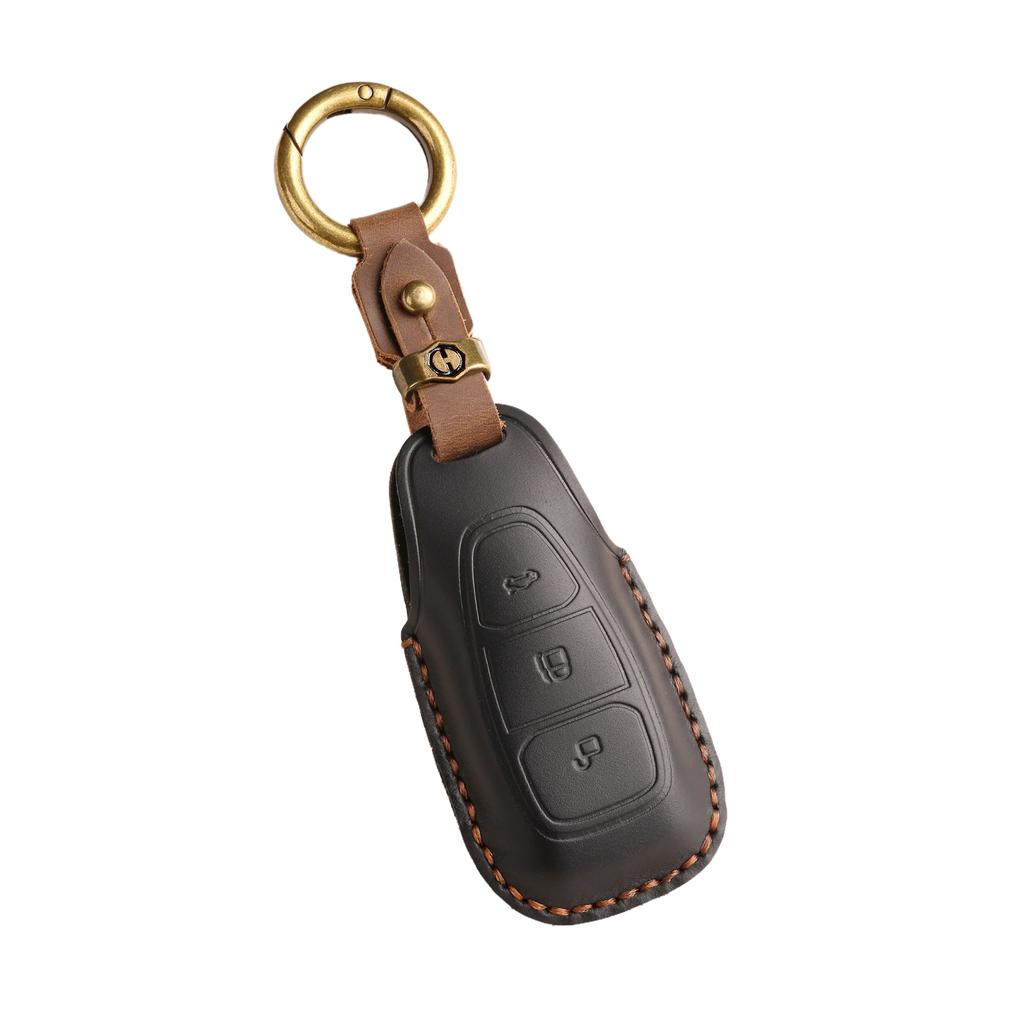 Retro Key Cover Is Suitable for Ford Focus Car Key Case, Hand-stitched Genuine Leather Key Protective Case.