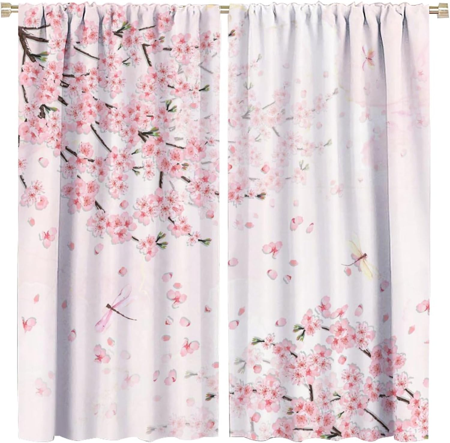 

Modern Cherry Blossoms Blackout Curtains for Bedroom Abstract Japanese Spring Garden Pink Flowers Marble Design Rod Pocket Ther 100*130 Rod Pocket 1pcs