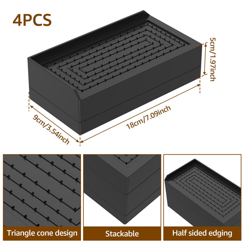 4Pcs Non-slip Bed Risers Stackable Furniture Legs L-side/Full-side Sofa Riser Shock Mute Mats Reduce Noises Tools for Desk Chair