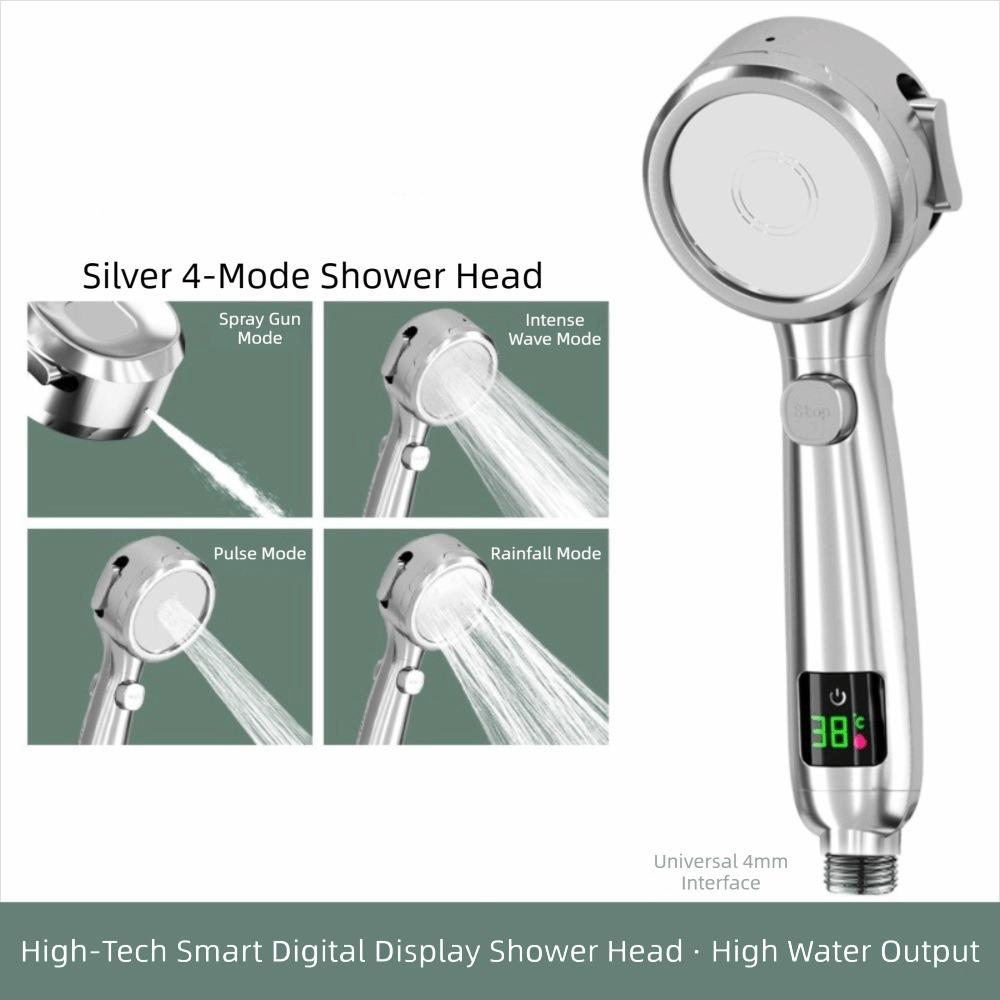 Pressurized Spray High Pressure Shower Head Digital Temperature Display 4-Modes Spray Handheld Shower Head Adjustable Spray
