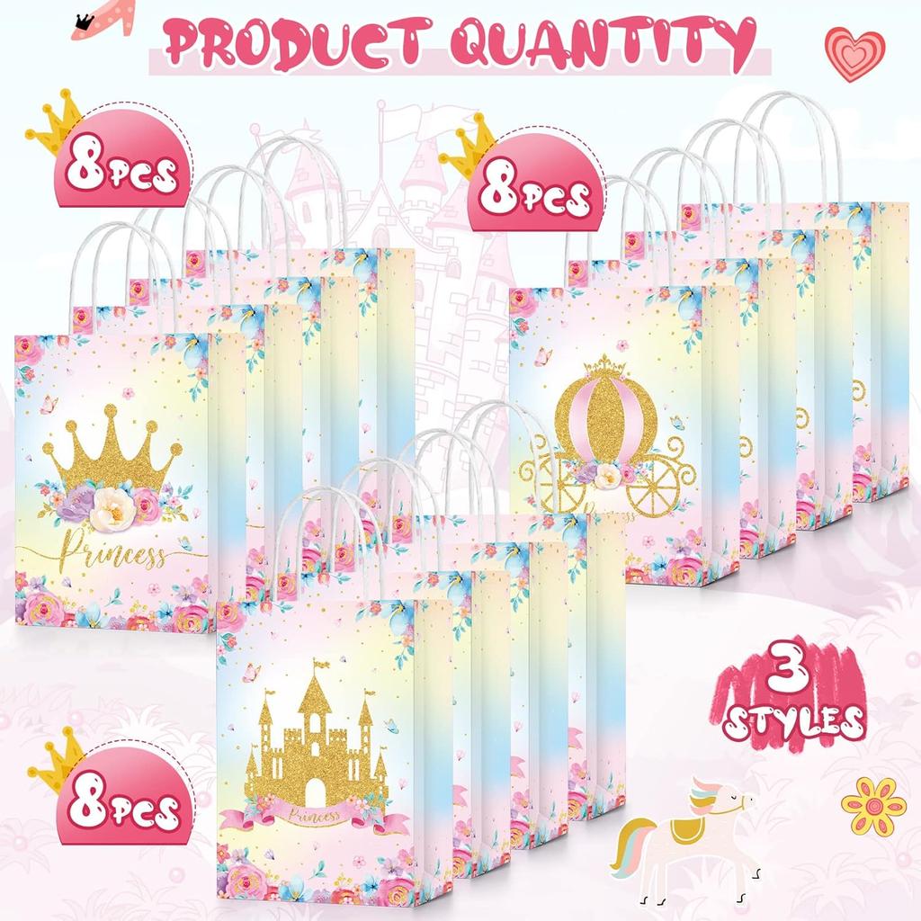 24 Pcs Princess Prince Party Favor Bags Prince Princess Castle Party Bags Princess Treat Bags with Handles Candy Goodie Bags for Gender Reveal Party
