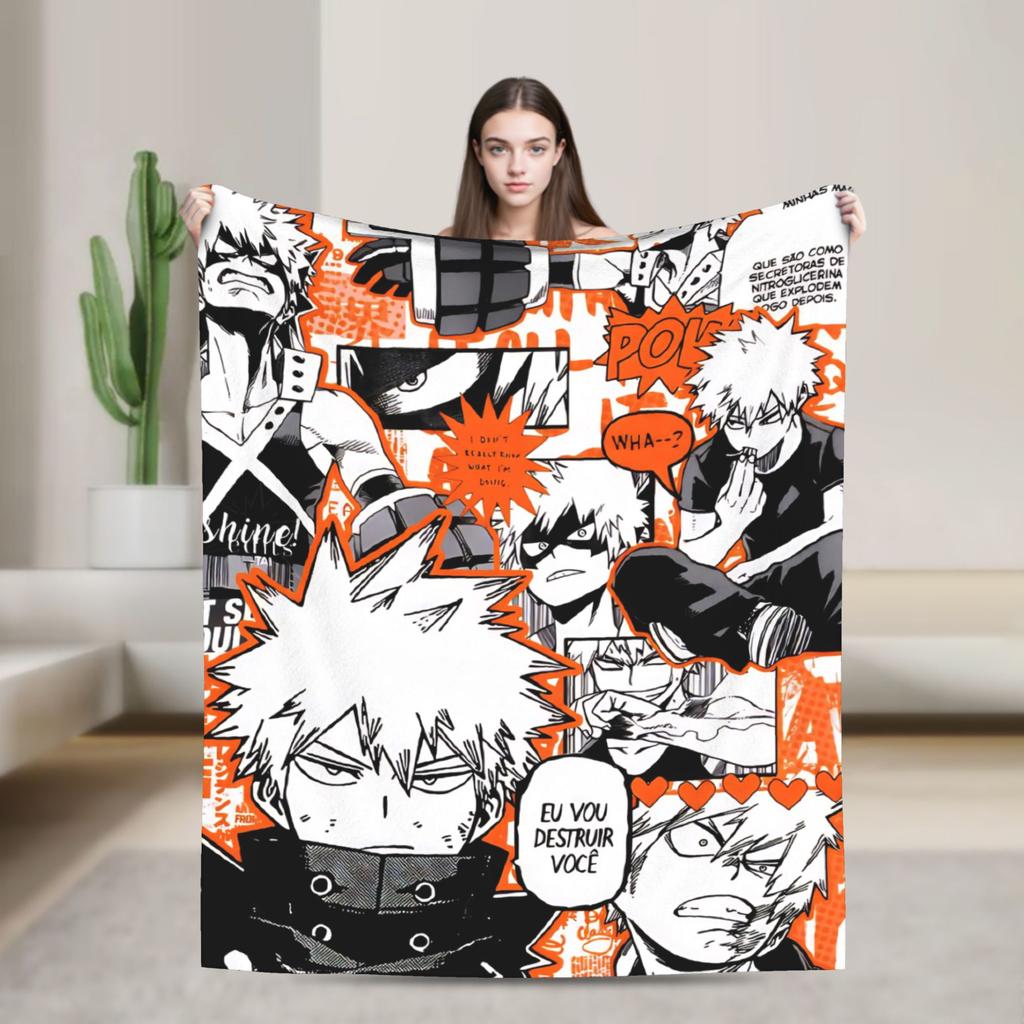 Katsuki Bakugo Anime  Blanket  Warm Soft Funny Plush Bedding Throws For Home Decor Travel Office Flannel Bedspread Bed Cover
