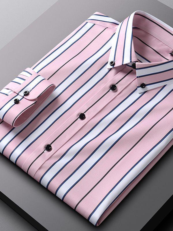 Men's 2618 Striped Stretch Wrinkle-Resistant Casual Long-Sleeve Shirt for All Seasons