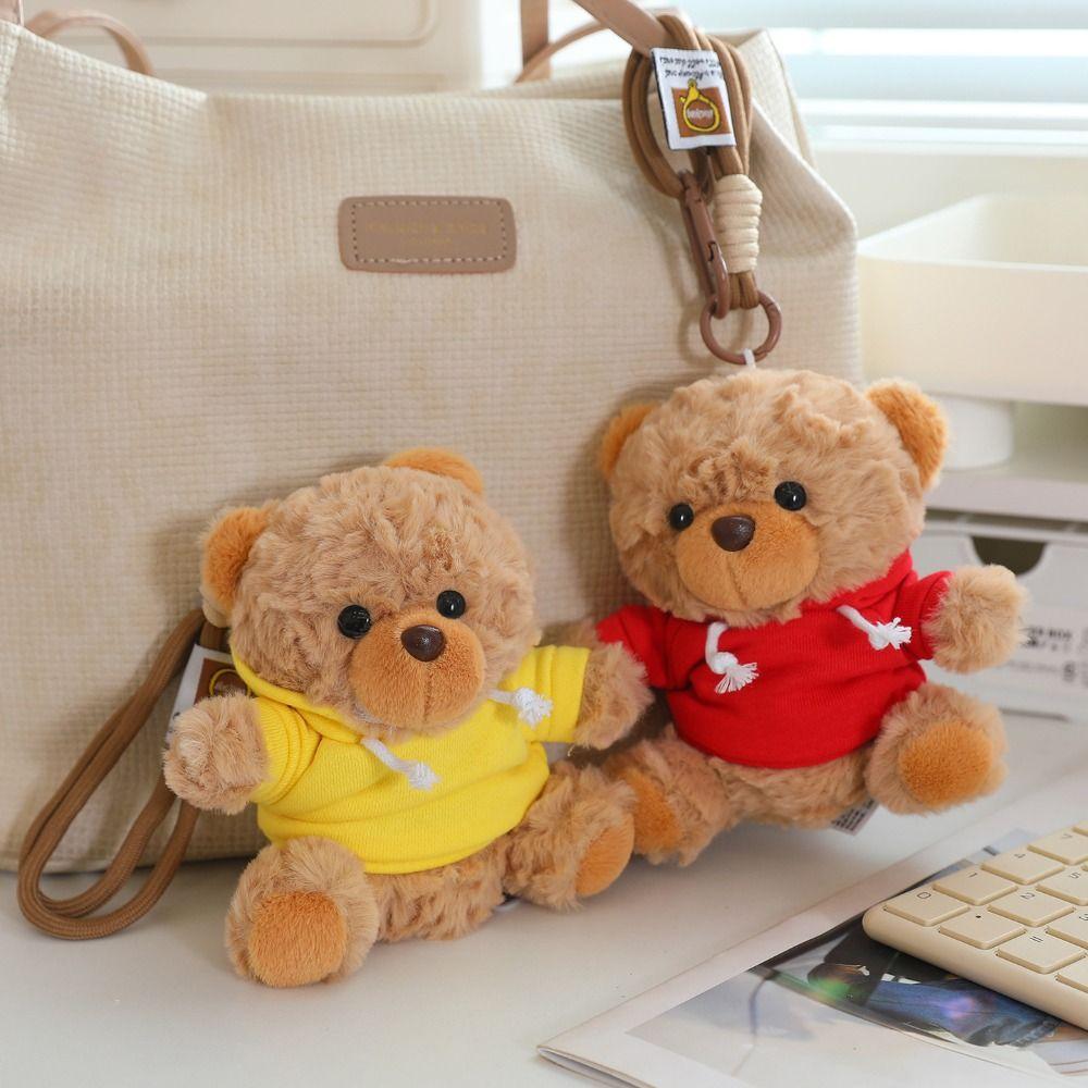 Small Snacks Cartoon Hoodie Bear Pendant Kawaii Anti-lost Bear Plush KeyChain Soft Fluffy Little Bear Stuffed Doll Decoration