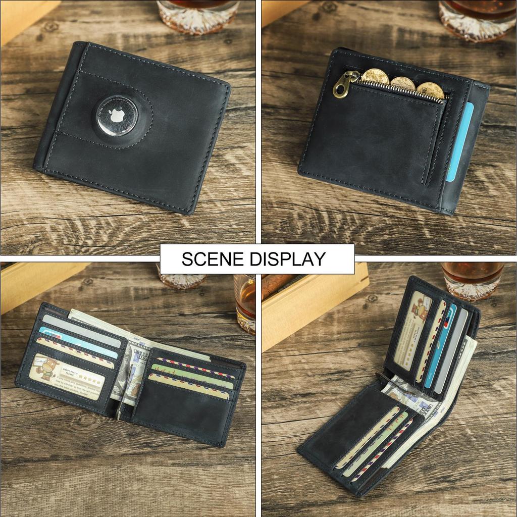 Echtes Leder Männer Brieftasche mit Airtag Slot RFID Geld Clip Kreditkarte Halter Kleine Männliche Geldbörse Münzfach