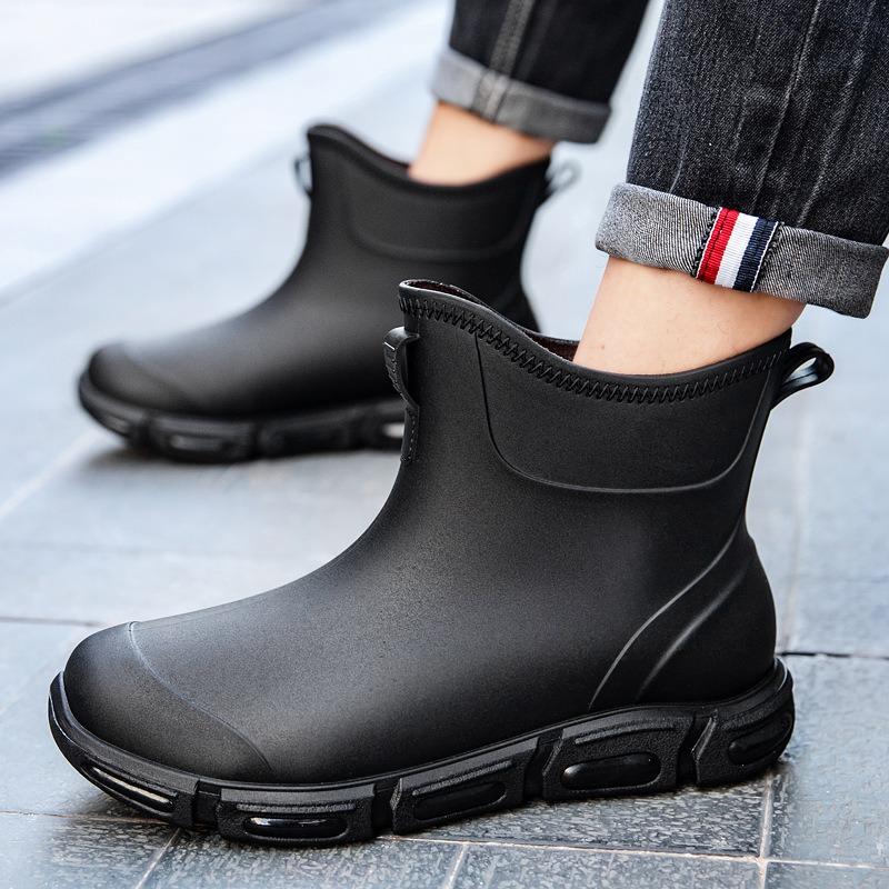 Short Tube Fishing Fashion Thickened Rain Shoes Water Shoes Men's Rain Boots Non-slip Wear-resistant Waterproof Kitchen Work Site Rubber Shoes