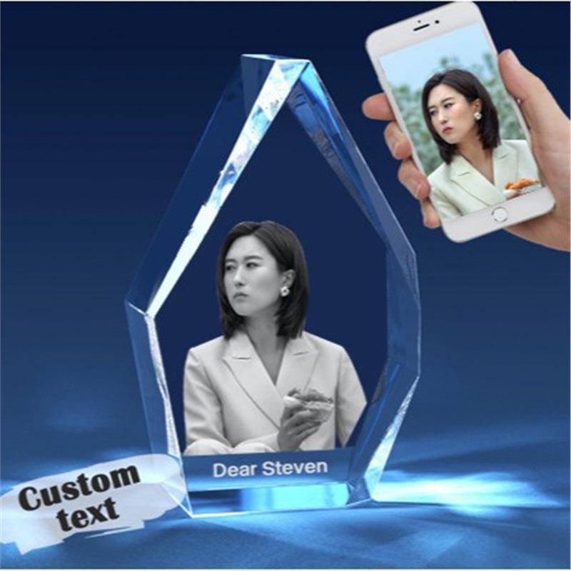 LED Heart-Shaped 3D Crystal Photo Engraving - DIY Laser Engraved White Crystal