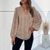 Women's 2024 Spring Leopard V-Neck Long Sleeve Commuting Top