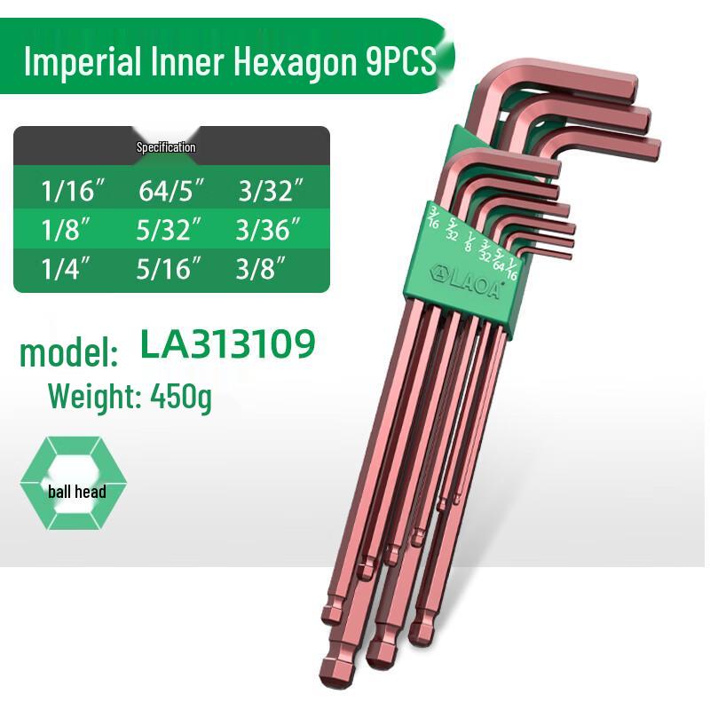 LAOA Imperial Ball Head Hex Key Wrench Set (9-Piece)