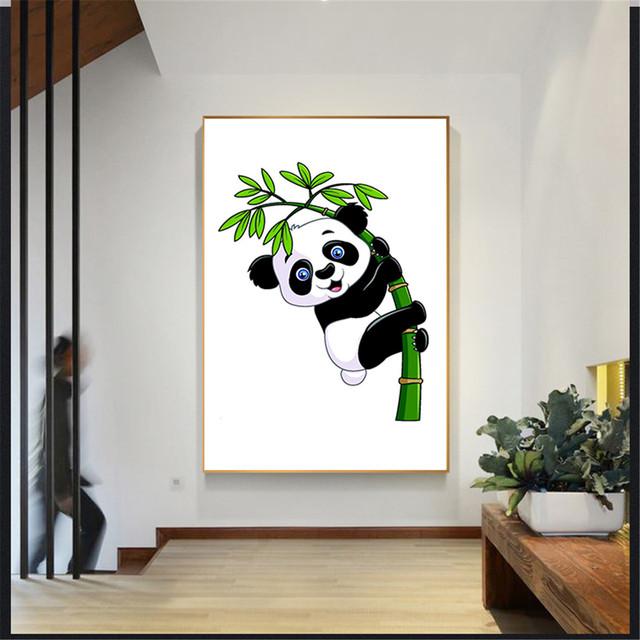 

Nordic Sytle Детские украшения Panda Climb Bamboo Холст Картина Настенные картины для гостиной Домашний декор Плакаты и принты 40cm×80cm NoFrame