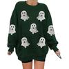 Hallowmas Ghost Print Long Sleeve Sweatshirt Women Crew Neck Oversized Pullover Top