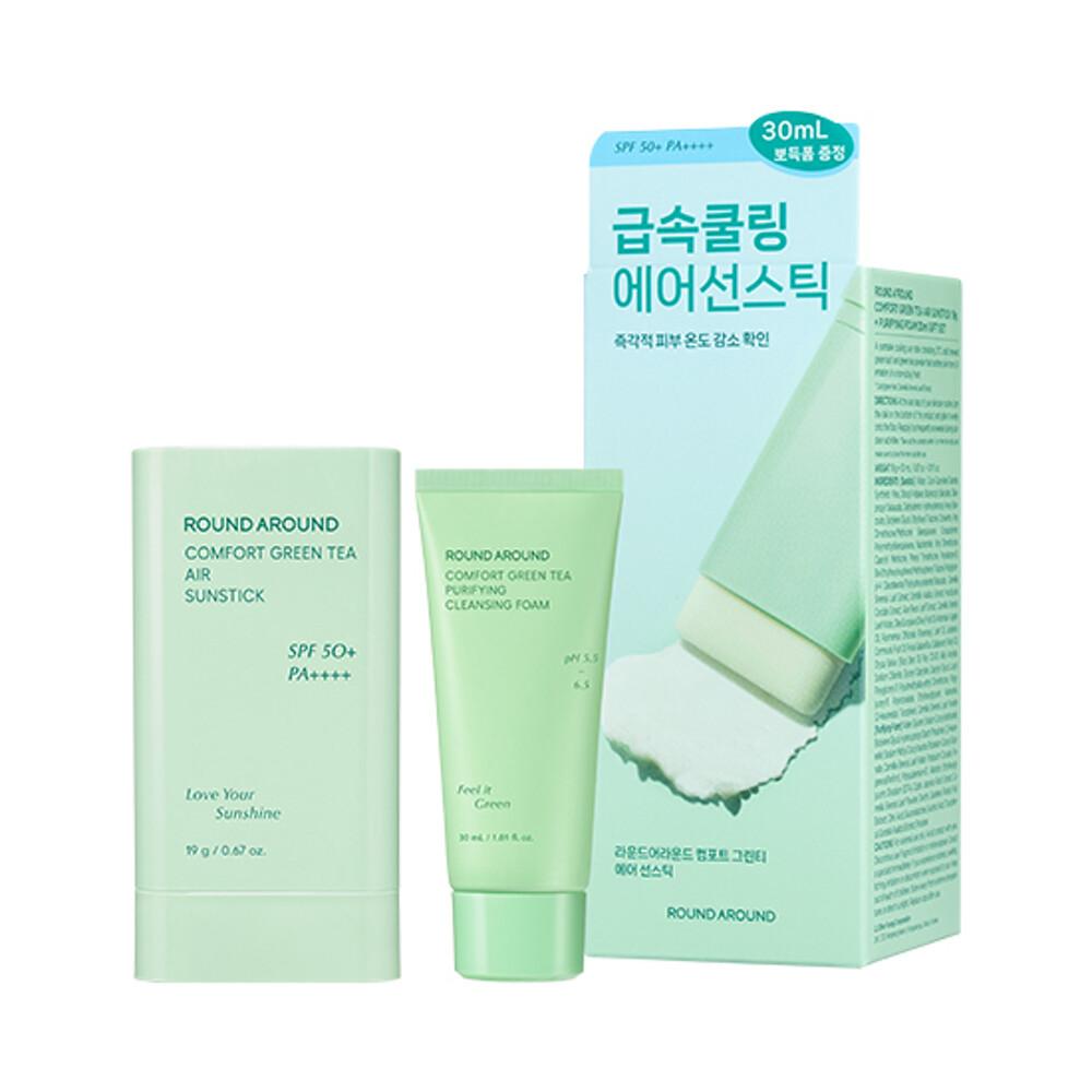 ROUND A'ROUND Coffret spécial Stick solaire Comfort Green Tea Air 19 g + Mousse nettoyante purifiante Comfort Green Tea 30 ml