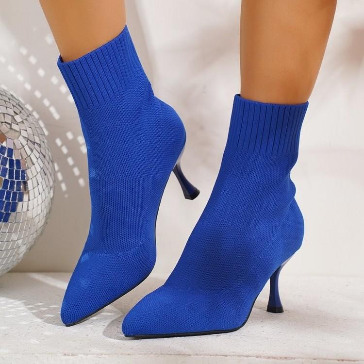 

Большой размер Узкие ботинки Женские ботильоны на высоком каблуке Вязаные Осенне-зимние Одиночные ботинки Остроносые Шпильки Зима 43