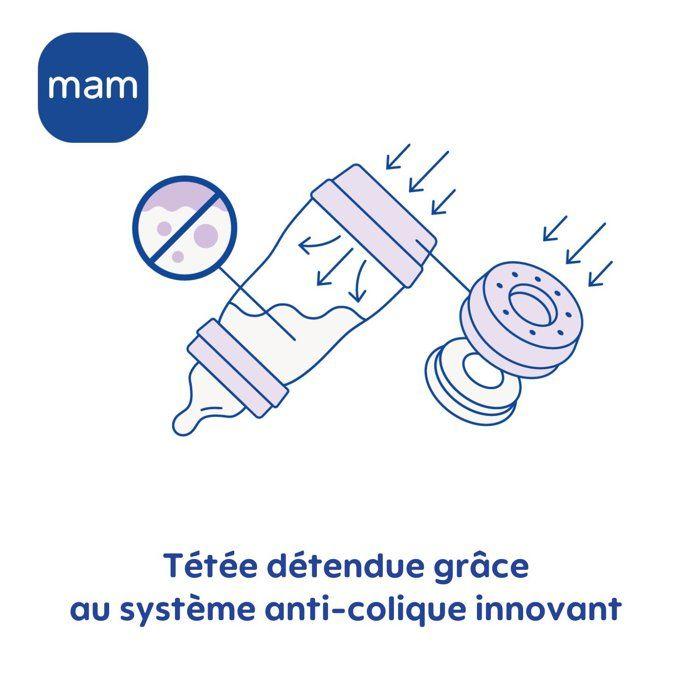 Set of 2 Baby Bottles - MAM - Easy Start - Anti-colic - 320 Ml - Teat Flow 3 - Ocean + Sand